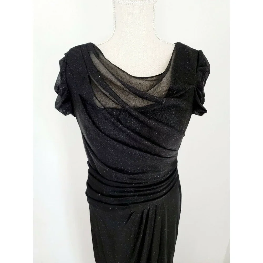 Alex Evenings Black Glitter Sparkle Short Sleeves Long Gown Party Dress 10_4